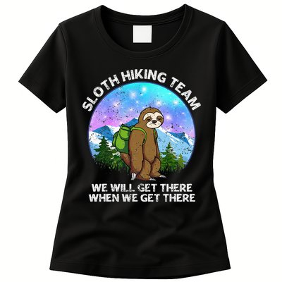 Sloth Hiking Team Funny Sloth Hiking Lover Womens T-Shirt