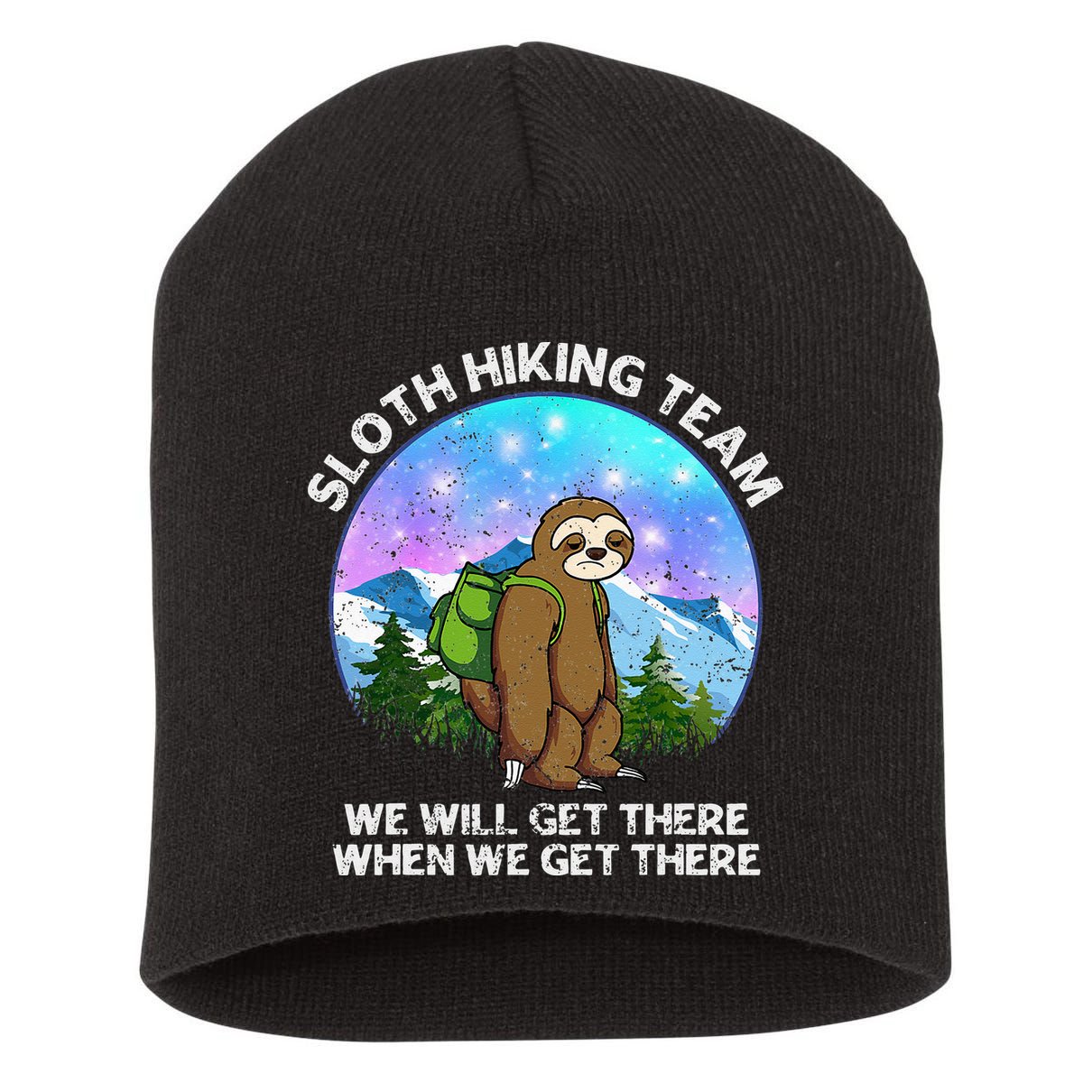 Sloth Hiking Team Funny Sloth Hiking Lover Short Acrylic Beanie