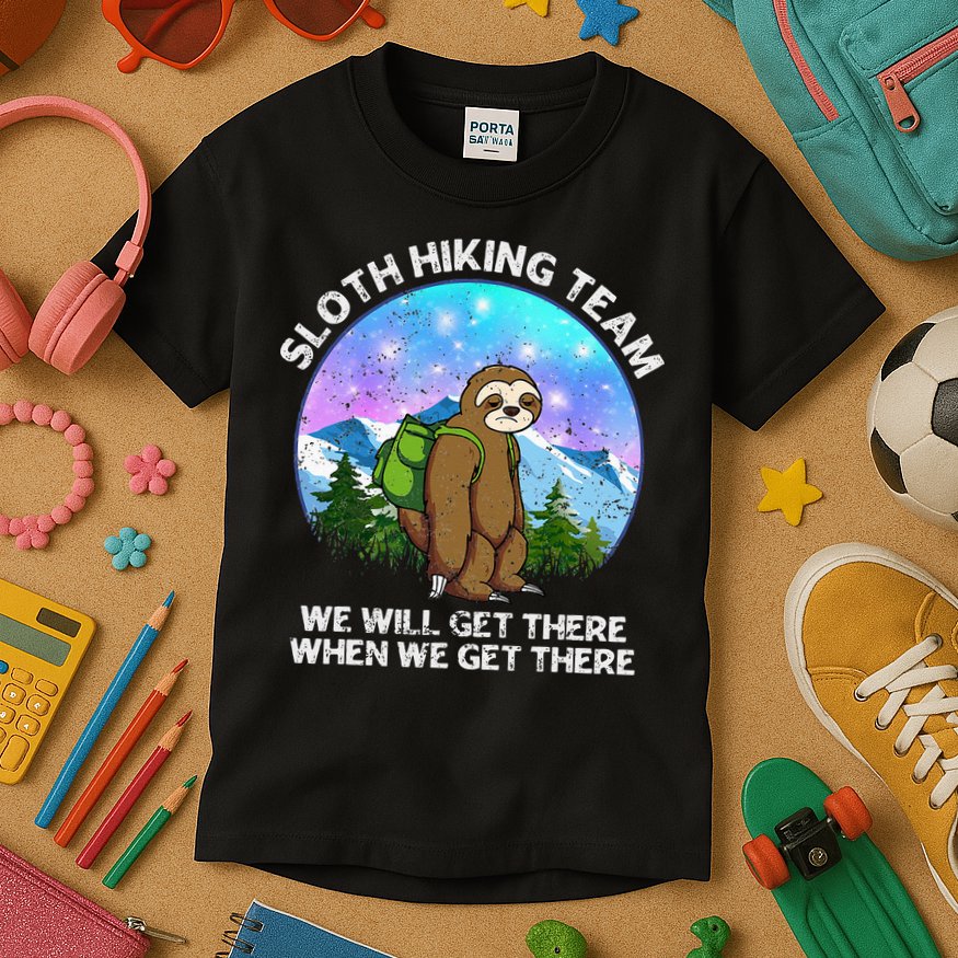 Sloth Hiking Team Funny Sloth Hiking Lover Kids T-Shirt