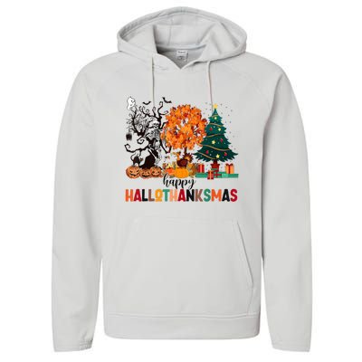 Skeleton Halloween Thanksgiving Xmas Happy Hallothanksmas Performance Fleece Hoodie