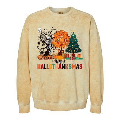 Skeleton Halloween Thanksgiving Xmas Happy Hallothanksmas Colorblast Crewneck Sweatshirt