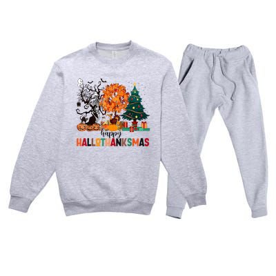 Skeleton Halloween Thanksgiving Xmas Happy Hallothanksmas Premium Crewneck Sweatsuit Set