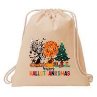 Skeleton Halloween Thanksgiving Xmas Happy Hallothanksmas Drawstring Bag
