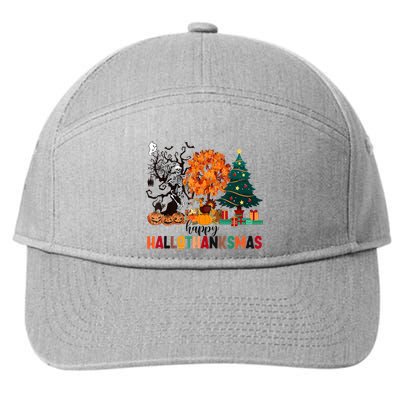 Skeleton Halloween Thanksgiving Xmas Happy Hallothanksmas 7-Panel Snapback Hat