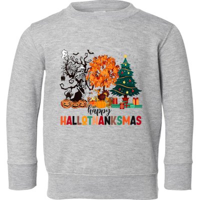 Skeleton Halloween Thanksgiving Xmas Happy Hallothanksmas Toddler Sweatshirt