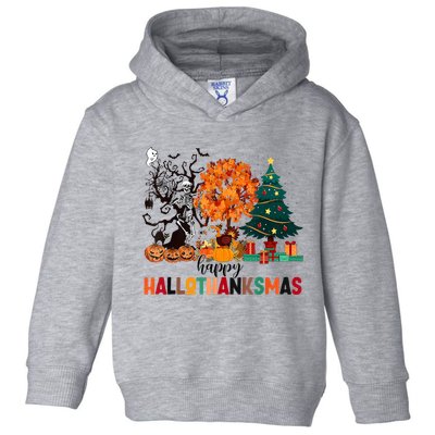 Skeleton Halloween Thanksgiving Xmas Happy Hallothanksmas Toddler Hoodie