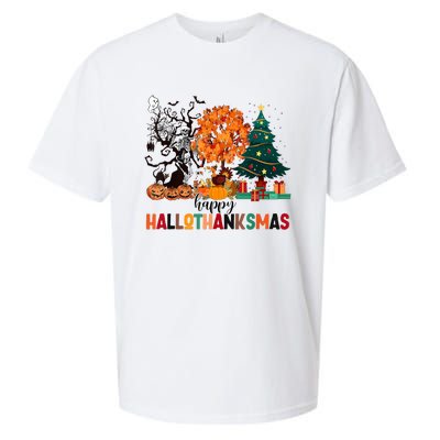 Skeleton Halloween Thanksgiving Xmas Happy Hallothanksmas Sueded Cloud Jersey T-Shirt