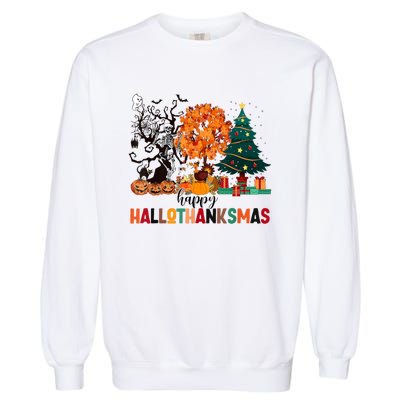 Skeleton Halloween Thanksgiving Xmas Happy Hallothanksmas Garment-Dyed Sweatshirt