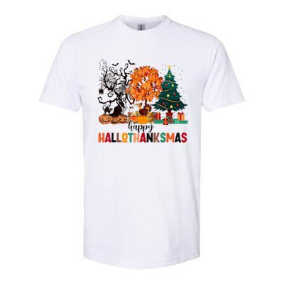 Skeleton Halloween Thanksgiving Xmas Happy Hallothanksmas Softstyle CVC T-Shirt