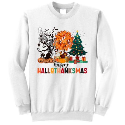 Skeleton Halloween Thanksgiving Xmas Happy Hallothanksmas Sweatshirt