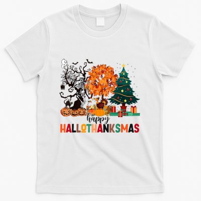 Skeleton Halloween Thanksgiving Xmas Happy Hallothanksmas T-Shirt
