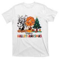 Skeleton Halloween Thanksgiving Xmas Happy Hallothanksmas T-Shirt