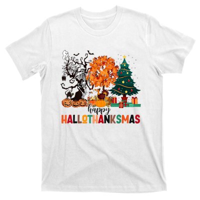 Skeleton Halloween Thanksgiving Xmas Happy Hallothanksmas T-Shirt