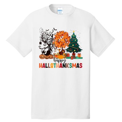 Skeleton Halloween Thanksgiving Xmas Happy Hallothanksmas Tall T-Shirt