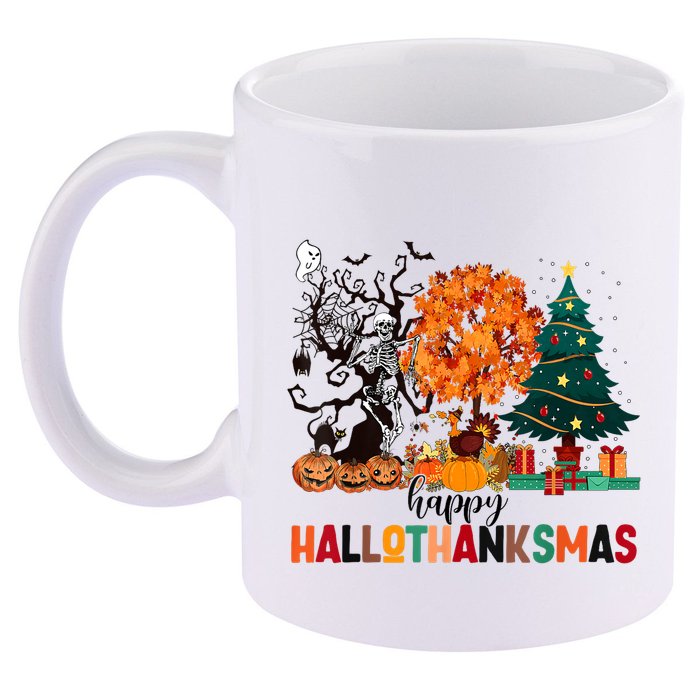 Skeleton Halloween Thanksgiving Xmas Happy Hallothanksmas 11oz C Handle Ceramic Mug