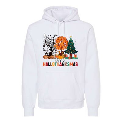 Skeleton Halloween Thanksgiving Xmas Happy Hallothanksmas Premium Hoodie