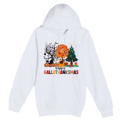 Skeleton Halloween Thanksgiving Xmas Happy Hallothanksmas Premium Pullover Hoodie