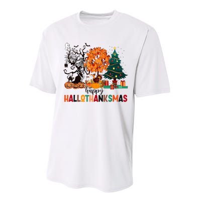 Skeleton Halloween Thanksgiving Xmas Happy Hallothanksmas Performance Sprint T-Shirt