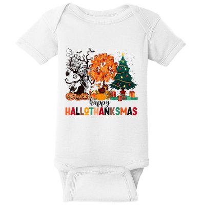 Skeleton Halloween Thanksgiving Xmas Happy Hallothanksmas Baby Bodysuit