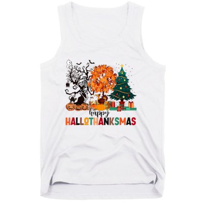 Skeleton Halloween Thanksgiving Xmas Happy Hallothanksmas Tank Top