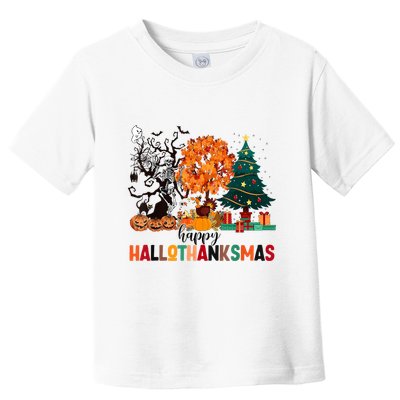 Skeleton Halloween Thanksgiving Xmas Happy Hallothanksmas Toddler T-Shirt