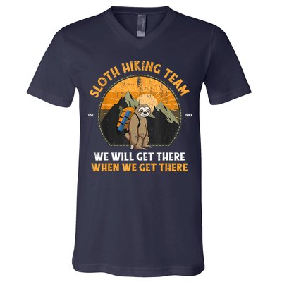 Sloth Hiking Team We Will Get There When We Get There V-Neck T-Shirt
