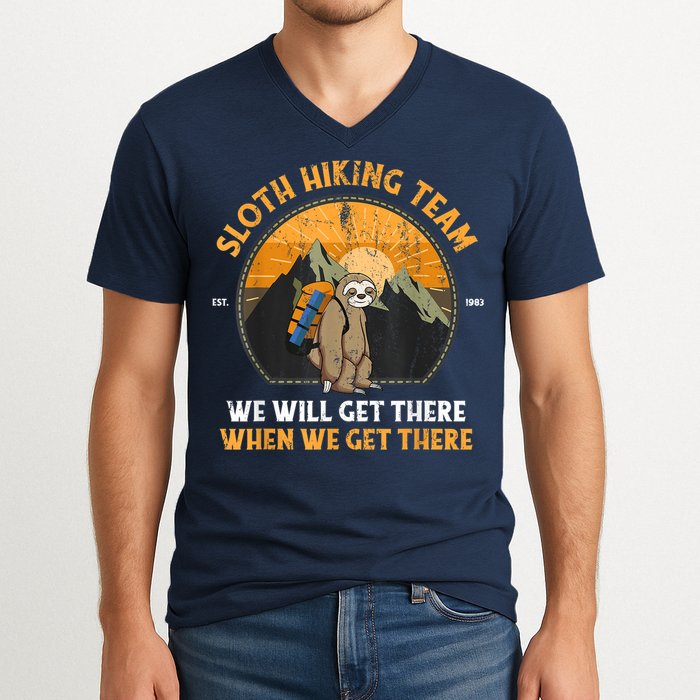 Sloth Hiking Team We Will Get There When We Get There V-Neck T-Shirt