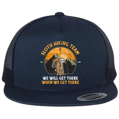 Sloth Hiking Team We Will Get There When We Get There Flat Bill Trucker Hat