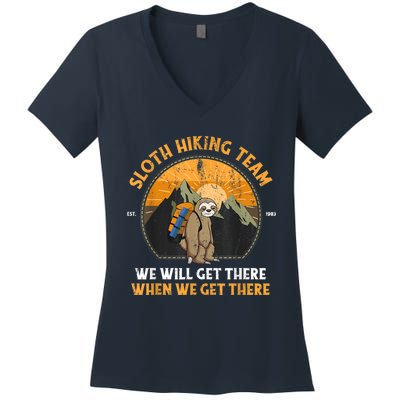 Sloth Hiking Team We Will Get There When We Get There Women's V-Neck T-Shirt