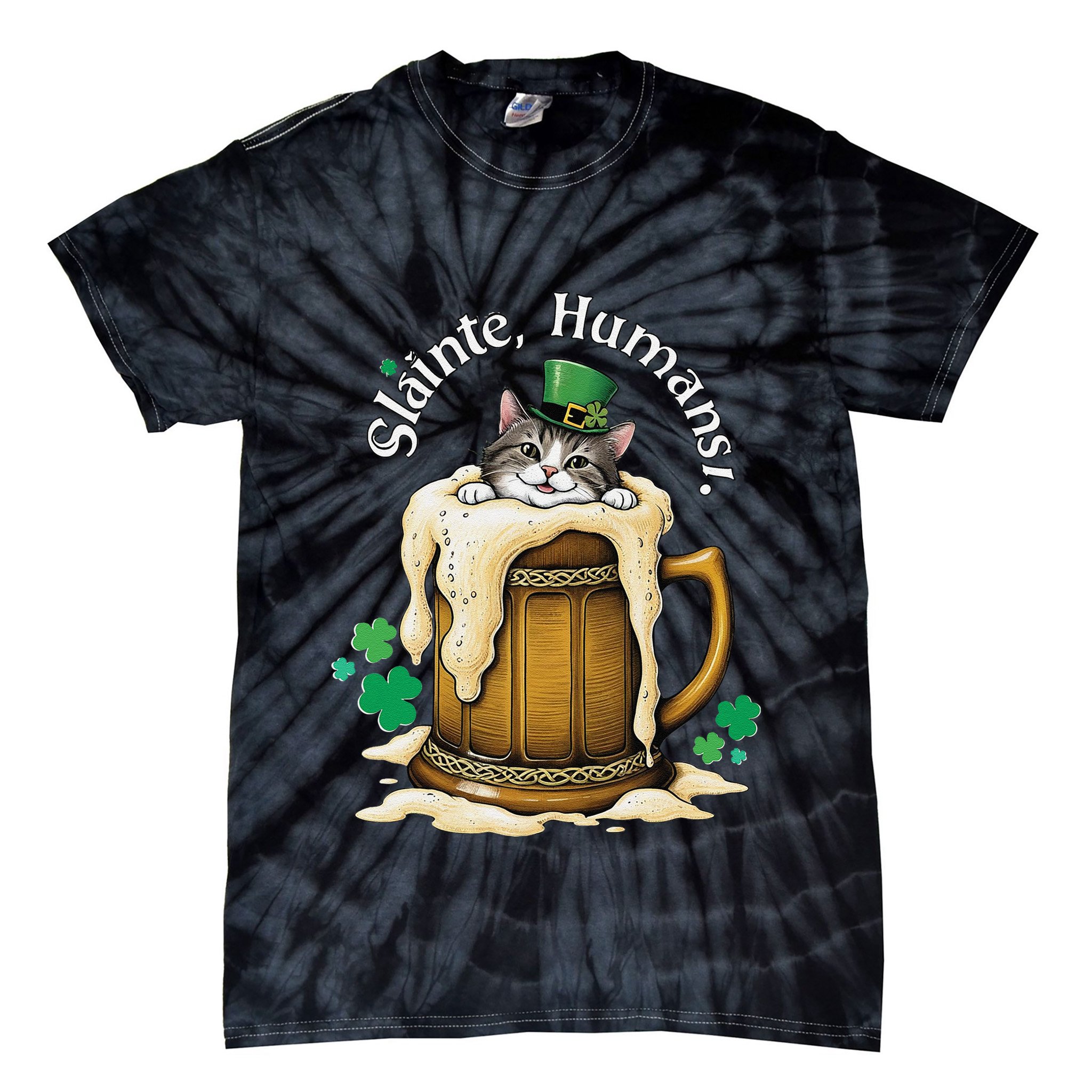 SláInte Humans! Tipsy Cat In Beer Mug St. Patrick’S Day Fun .Png Tie-Dye T-Shirt