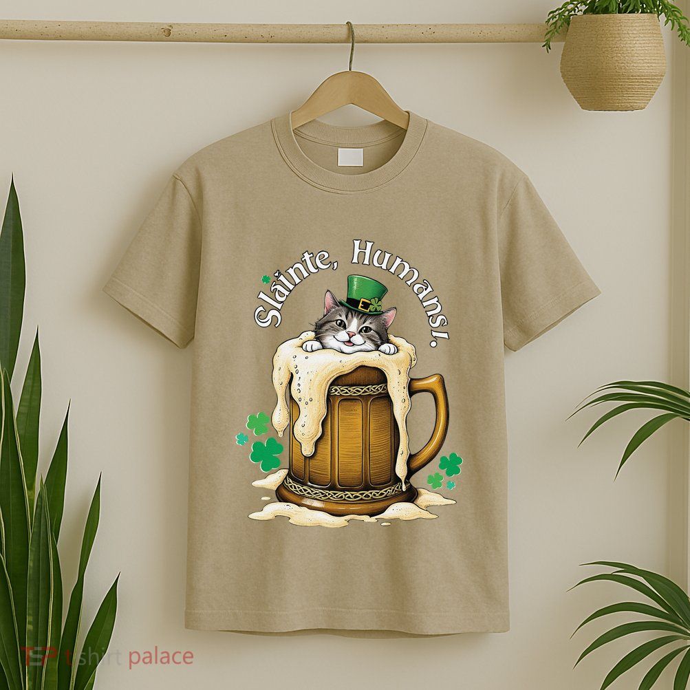 SláInte Humans! Tipsy Cat In Beer Mug St. Patrick’S Day Fun .Png T-Shirt
