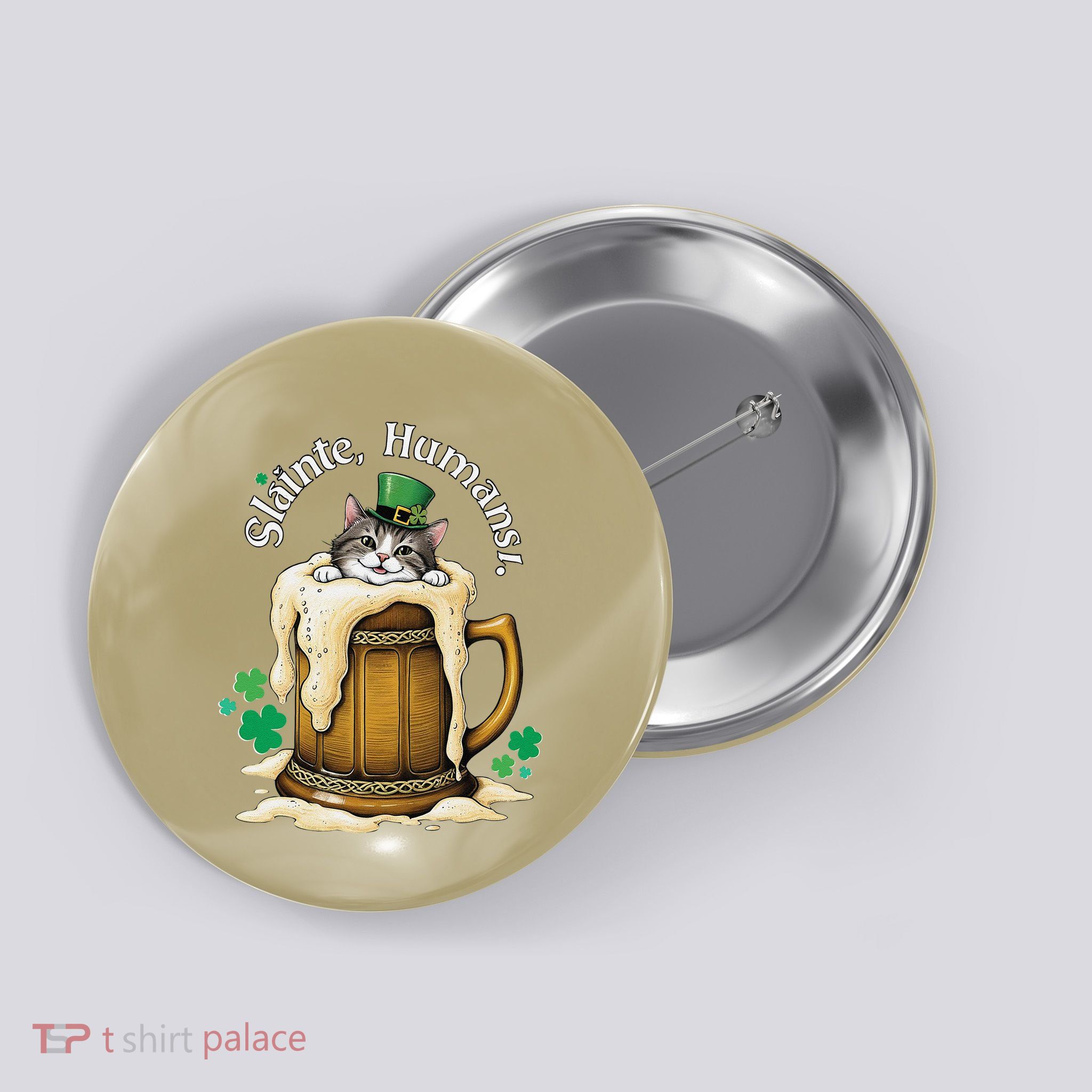 SláInte Humans! Tipsy Cat In Beer Mug St. Patrick’S Day Fun .Png Button
