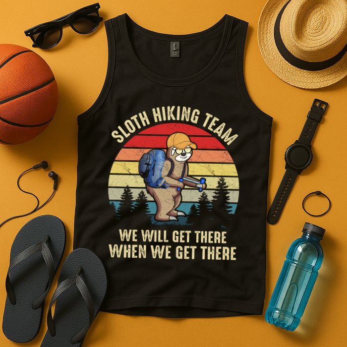 Sloth Hiking Team We Will Get There When We Get ThereFunny Tank Top