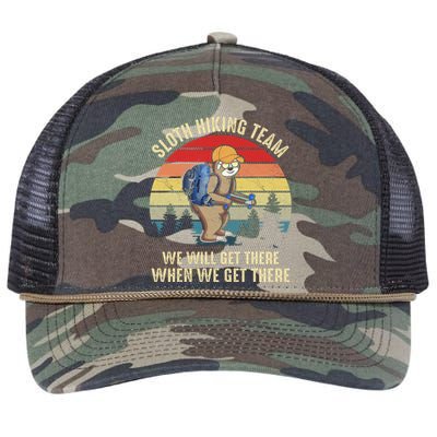 Sloth Hiking Team We Will Get There When We Get ThereFunny Retro Rope Trucker Hat Cap