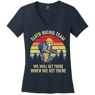 Sloth Hiking Team We Will Get There When We Get ThereFunny Women's V-Neck T-Shirt