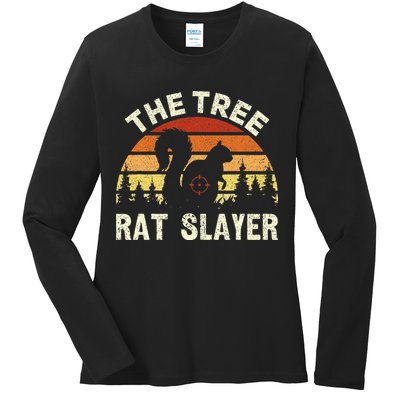 Squirrel Hunter The Tree Rat Slayer Retro Squirrel Hunting Ladies Long Sleeve Shirt
