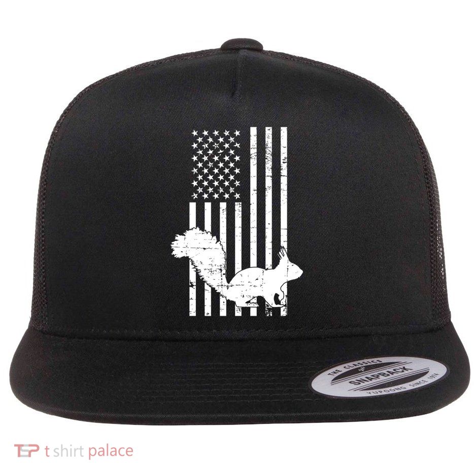Squirrel Hunting Us Flag Squirrel Hunter Great Gift Flat Bill Trucker Hat
