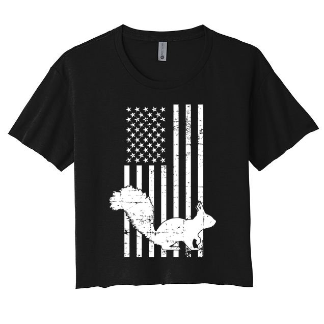 Squirrel Hunting Us Flag Squirrel Hunter Great Gift Women's Crop Top Tee