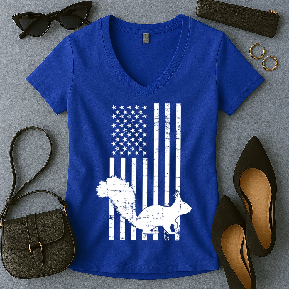 Squirrel Hunting Us Flag Squirrel Hunter Great Gift Women's V-Neck T-Shirt