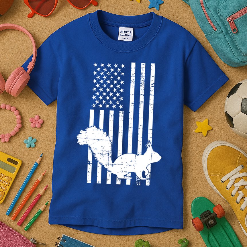 Squirrel Hunting Us Flag Squirrel Hunter Great Gift Kids T-Shirt