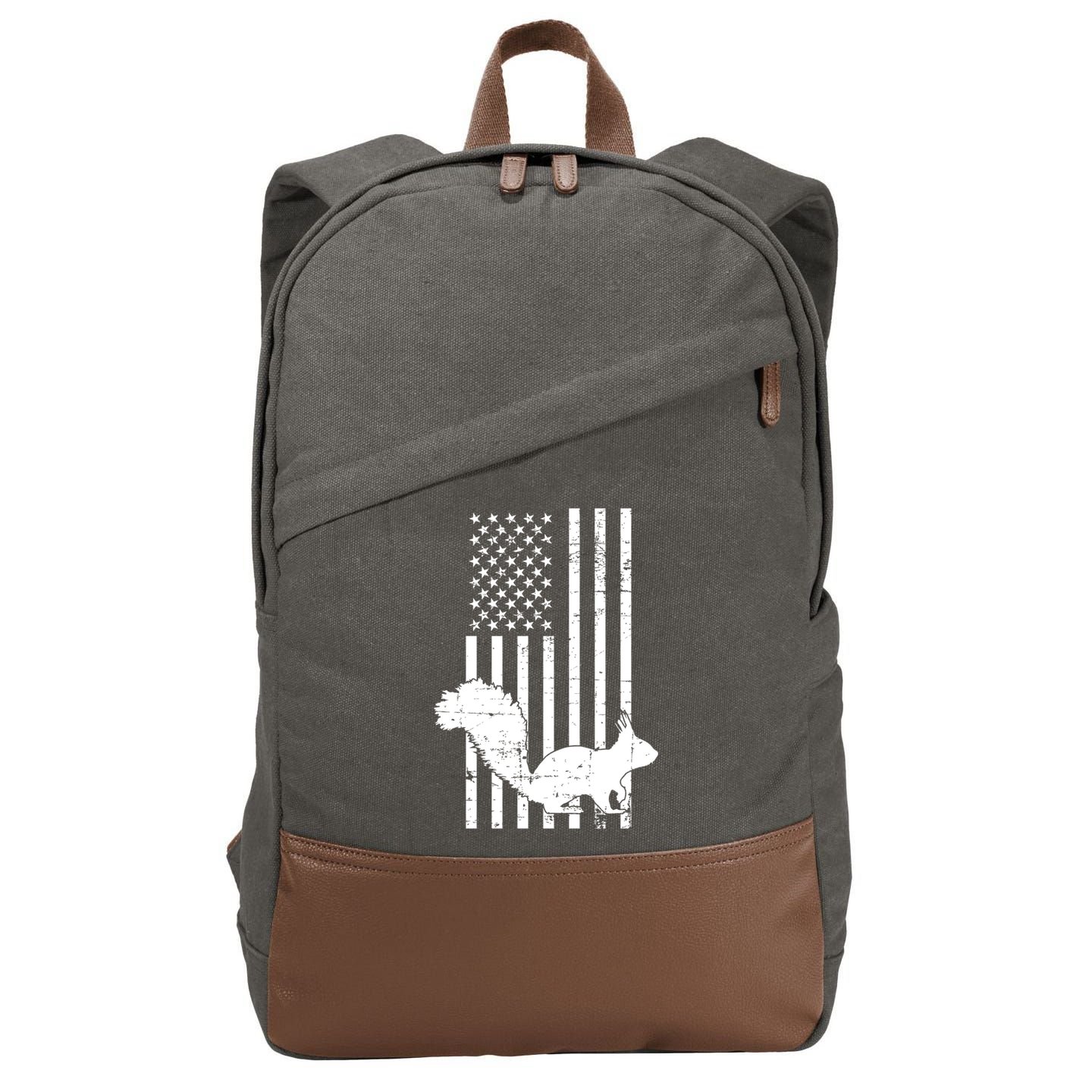 Squirrel Hunting Us Flag Squirrel Hunter Great Gift Cotton Canvas Backpack
