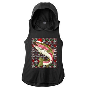 Santa Hat Ugly Christmas Rainbow Trout Fish Lovers Gift Ladies PosiCharge Tri-Blend Wicking Draft Hoodie Tank