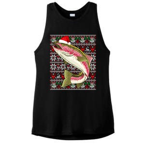 Santa Hat Ugly Christmas Rainbow Trout Fish Lovers Gift Ladies PosiCharge Tri-Blend Wicking Tank