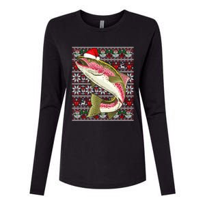 Santa Hat Ugly Christmas Rainbow Trout Fish Lovers Gift Womens Cotton Relaxed Long Sleeve T-Shirt