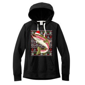 Santa Hat Ugly Christmas Rainbow Trout Fish Lovers Gift Women's Fleece Hoodie