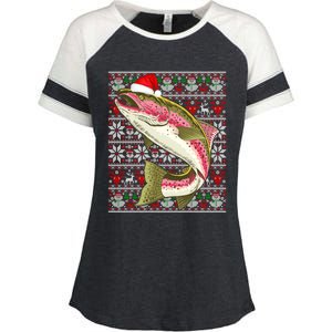 Santa Hat Ugly Christmas Rainbow Trout Fish Lovers Gift Enza Ladies Jersey Colorblock Tee