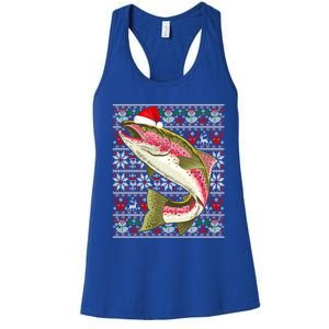 Santa Hat Ugly Christmas Rainbow Trout Fish Lovers Gift Women's Racerback Tank