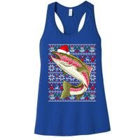 Santa Hat Ugly Christmas Rainbow Trout Fish Lovers Gift Women's Racerback Tank