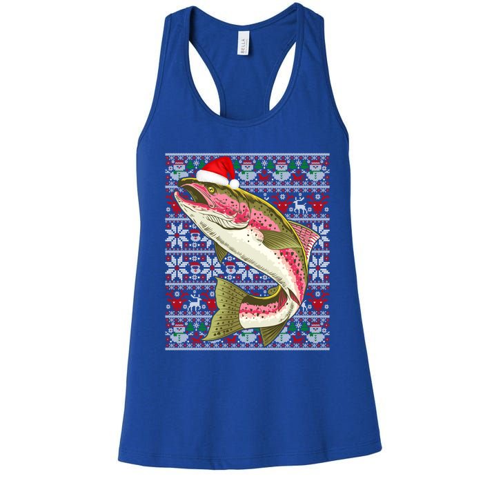 Santa Hat Ugly Christmas Rainbow Trout Fish Lovers Gift Women's Racerback Tank