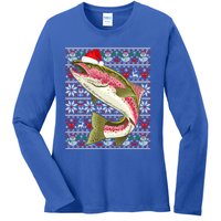 Santa Hat Ugly Christmas Rainbow Trout Fish Lovers Gift Ladies Long Sleeve Shirt